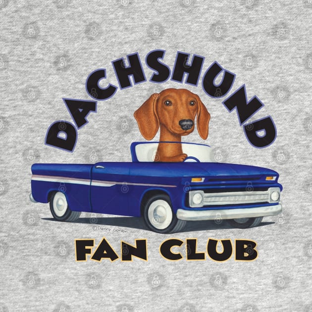 Funny cute Dachshund Doxie dog in fun riding classic vintage truck by Danny Gordon Art